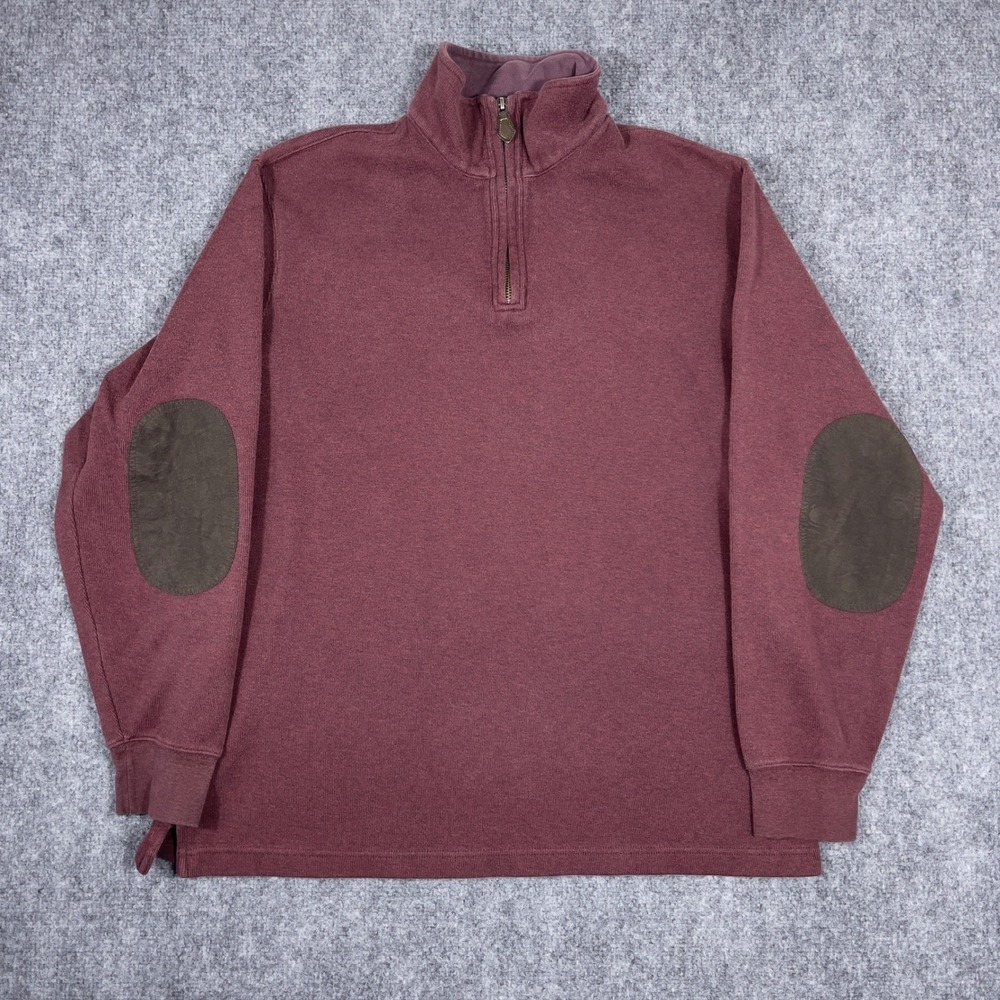 Lands End Quarter Zip Pullover Mens Large Burgundy Elbow Patches Knit Sweater